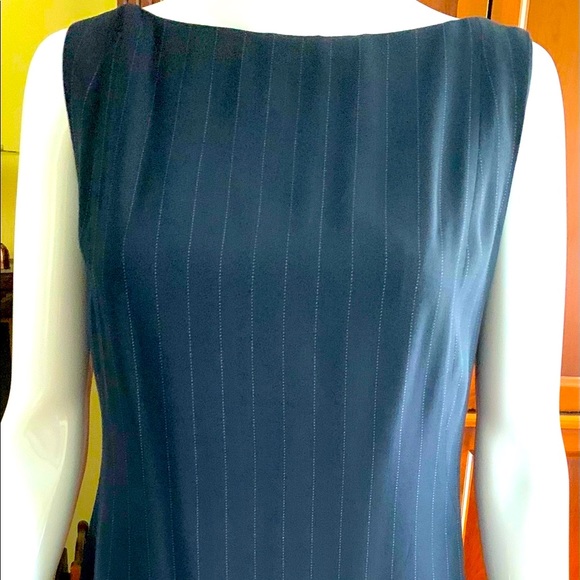 Anne Klein 2 piece suit navy blue & thin white striped wool long dress & jacket - Picture 4 of 16